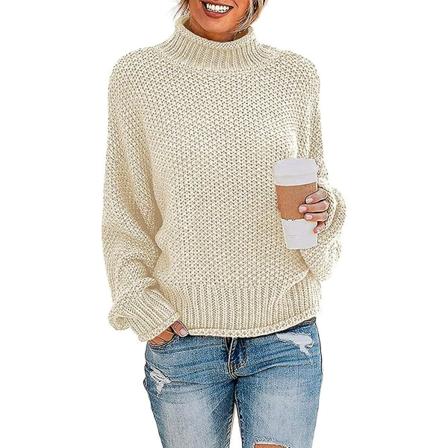 Kvinders rullekrave flagermus ærme løst oversized chunky strikket