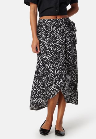 Pieces Pctala Wrap Skirt Black AOP Dot Tøj