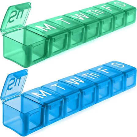 2 Pak Extra Stor Pilleorganiser til Ugen, BPA-Fri Pilleæske 7 Dage Med XL Rum Til Fiskeolie, Rejsevenlig Medicinorganiser Pilleetui Til