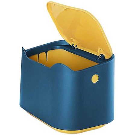 Lille bordskraldespand, mini plastik stil køkkenbord skraldespand med trykknap låg, tryk top skraldespand køkken skraldespand