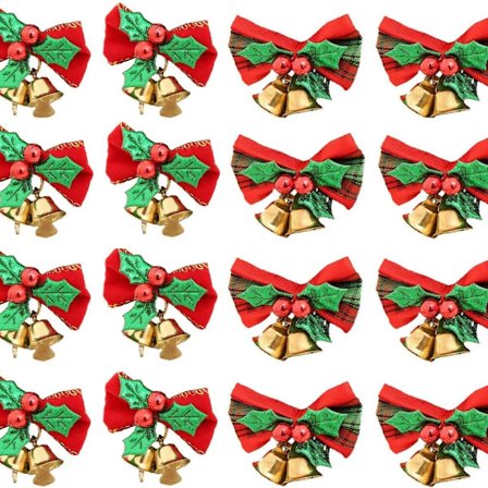 Pakke med 16 juletræsbuer med bjeller, mini julebuer til KLB