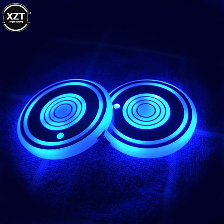 Farverig Auto Bil LED Kopholder Pad Holder Atmosfære Lys Lamper Bund Bil Styling Automatisk Lys Tændt| |