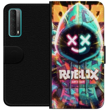 Yhteensopiva Lompakkokotelo Huawei Huawei P smart 2021 Neonvärisellä Roblox-hupparihahmolla on hehkuvia efektejä ja energialla täytetty tausta, mo