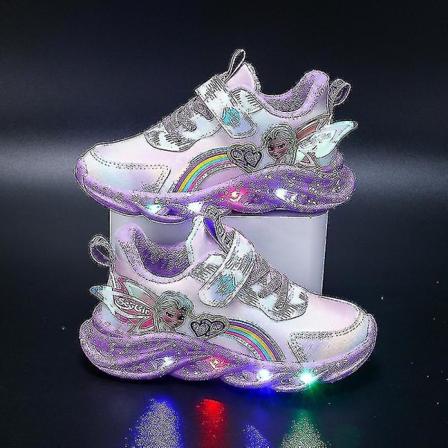 Flickor Led Casual Sneakers Elsa Princess Print Utomhusskor Barn Ljus-up halkfria skor för vår och vinter-yzy Purple P 24-insole 14.7cm