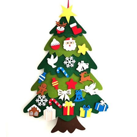 Juletræssæt i filt med pynt til børn, julegaver, nytårsdørvægdekorationer