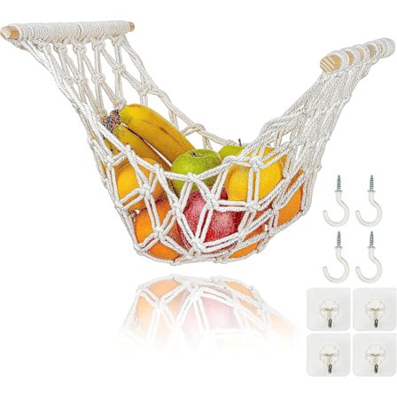 Frugthængekøje - Hængende kurv til underskabe - Inkluderer kroge - Pladsbesparende organisering og opbevaring - Frugtkurv grøntsagsnet til køkken - 