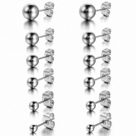 Rustfri Stål Kugle Ørestikker Sæt til Brusk, Hypoallergeniske Runde Øreringe til Kvinder & Mænd, 3mm-8mm, 12 Stykker