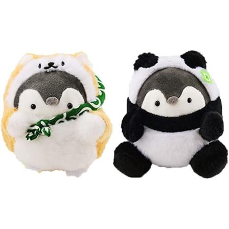 2 kpl täytettyjä eläimiä avaimenperä mini pehmo avaimenperät, söpö avaimenperät reppuihin, Kawaii eläimet, auton riipus. (Corgi Penguin & Panda 