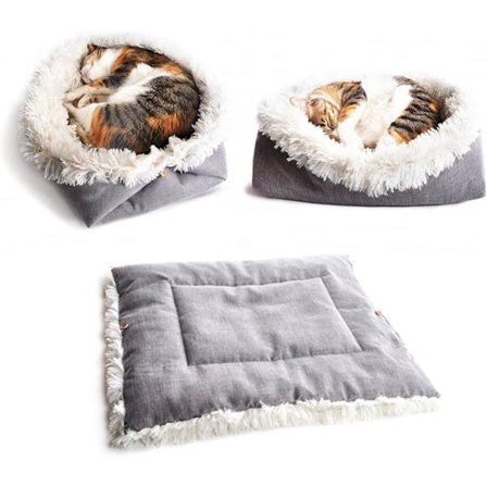 Selvvarmende kattemåtte plysdyrseng til indendørs katte og små hunde blød varmepude funktionel 2 i 1 tæppe hvid 61x51 cm