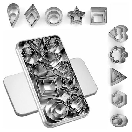 Mini Kakformar Set-30st Kakformar i Rostfritt Stål - Polymerlera Formar Mini Fruktform Liten Kex Kakformar för Barn
