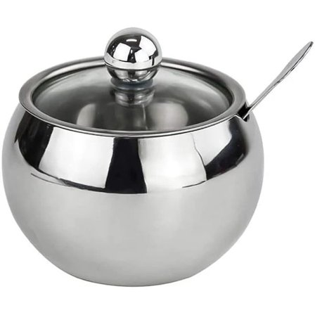Sukkerskål, rustfri krydderiske med låg, Φ7,6cm