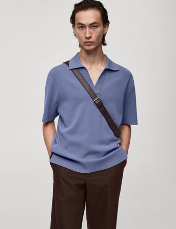 Mango Relaxed-Fit Knitted Polo Shirt - Blue - XL