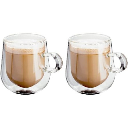 Dubbelväggiga kaffekoppar i glas, set om 2, 250 ml - Vakuumisolerade, handgjorda