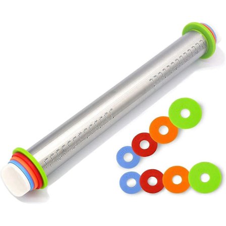 Justerbar kavel i rostfritt stål med tjockleksringar för bakning av kakor, pizzor och bakverk