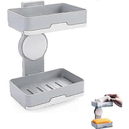 Dobbelt Sæbeskål Sugekop Dobbelt Sæbeholder, Dobbelt Sæbeskål, Dobbeltlags Sæbeskål, Ingen Boring (grå) Betterlifefg