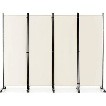 COSTWAY rulleskærm 4 paneler Sammenfoldelig, fritstående rumdeler Beskyt privatlivets fred, 225 x 173 CM Hvid