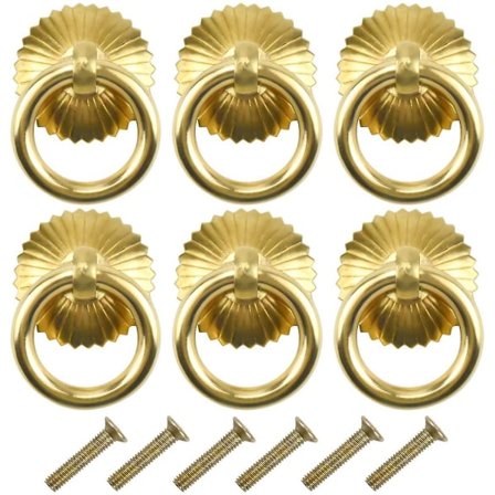 6pcs Antique Drawer Handles, Retro Drawer Ring Knobs Decoration With Screw For Kitchen Bathroom (brass)