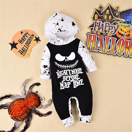 3-24 månader Toddler Baby One-piece Nightmare Before Christmas Jumpsuit Halloween Skull Prints Huv Romper Cosplay Kostym Presenter