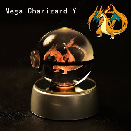 Pokemon Kristallkula 3D Pikachu Mewtwo Mew Gengar Nattlampa Lampfot Pokeball Kristall Pokemon Glasboll Figur Födelsedagspresent