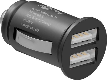Goobay 4.8Â A dual USB car charger, black - compact power supply for mobile phones and small devices