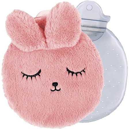 Mjuk varmvattenflaska, varmvattenflaska med överdrag, varmvattenflaska med avtagbart och tvättbart plyschöverdrag, rosa