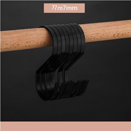 Et sett med 8 sorte kroker, 7 mm brede, S-formede kroker, aluminium, ver