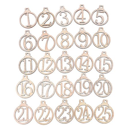 25 stk. Julekalenderetiketter i tre 1-25 Nummererte gaveetiketter for hjemmefestdekorasjoner Jule nedtelling