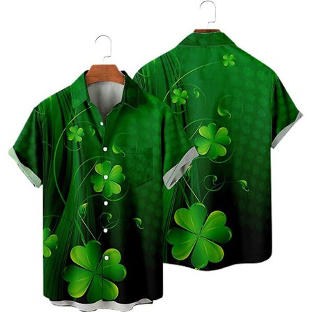 Män St. Patrick's Day Lyckoklöver Skjorta Tryckt Hawaii Strandskjorta Casual Skjorta