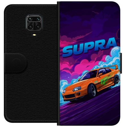Yhteensopiva Lompakkokotelo Xiaomi Redmi Note 9 Pro Toyota Supra driftaamassa neonvärisellä savulla, nopeuden tunteella ja yöllisessä katukilpailu