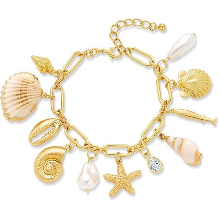 Starfish Shell Charm Armbånd til Kvinder Guld Ocean Pearl Charm Armbånd Justerbare Shell Armbånd Havfrue Smykker