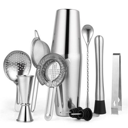 Cocktailsett i rustfritt stål - 10-delers boston shaker-sett