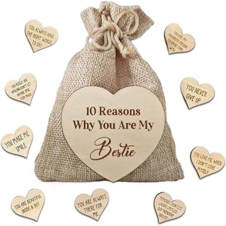 Tre gave til Valentinsdagen, 10 grunner til at du er min bestevenn jutebag med hjerter for vennskap og kjæreste