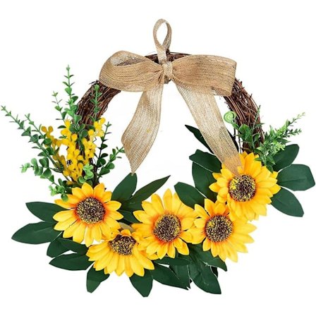 Dekorativa kransar, 30 cm simulering dekorativa kransar, artificiella solroskrans, gul blomma krans, för ytterdörr, staket, fönster, bröllop