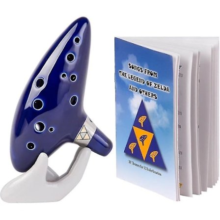 ASQ Zelda Ocarina 12-hulls Alto C med sangbok (Sanger fra The Legend of Zelda) med utstillingsstativ og beskyttelsesveske