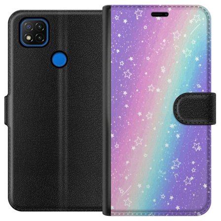 Kompatibelt Lommeboketui til Xiaomi Redmi 9C Rainbow-farget pastellbakgrunn med hvite stjerner og gnistrende prikker i myk overgang