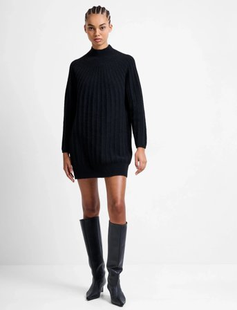 French Connection Kezia Recycled Mock Rib Dress - Black - XL