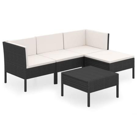 Vidaxl Loungegrupp För Trädgården Med Dynor 5 Delar Konstrotting Svart