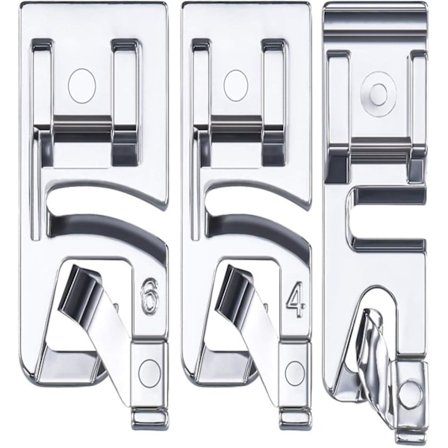 3 st (3 mm, 4 mm och 6 mm) smala rullade fållar symaskin pressarfot set lämplig för hushålls multifunktionella symaskiner