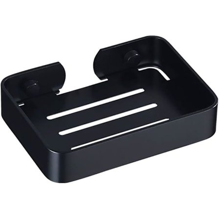 Tvålkopp, Tvålhållare i aluminium för duschvägg, Borrfri tvålkopp med dränering, Tvålkopp för dusch i badrum köksbänk (Svart)