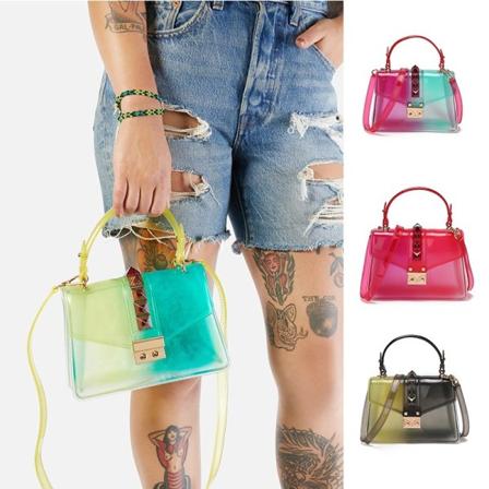 Jelly Handbag Dame Transparent Bucket Bag Klar skuldertaske E