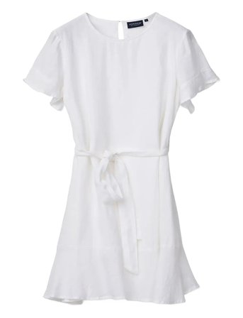 Belted Linen Dress White Lexington Clothing