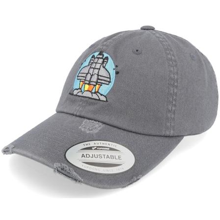 Abducted - Space Rocket Launch Grey Destroyed Dad Cap Unconstructed Grey Cap - @ Hatstore