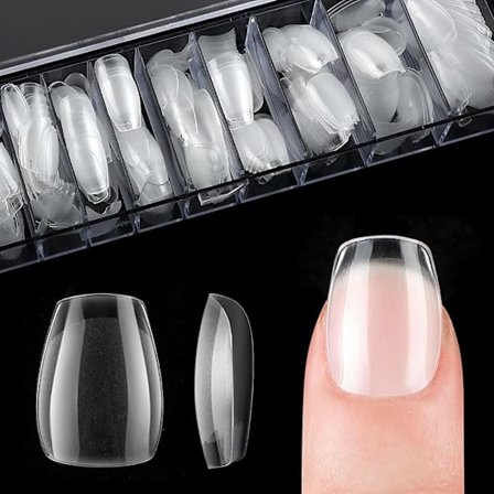 Mini Korte Negletipper, 504 stk. Falske Press-on Negler Klar Myk Gel Full Dekning Falske Negletipper Halvmatte Pre-Etset, 12 Størrelser (Kort 