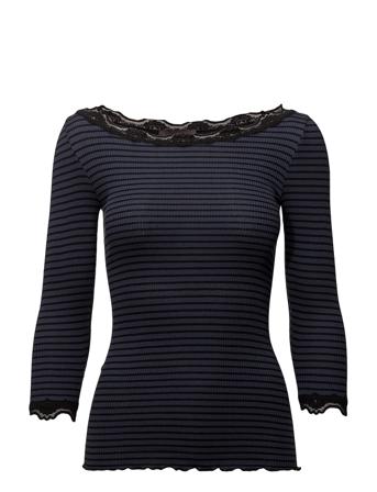 Silk T-Shirt Boat Neck Regular W/Vi T-shirts & Tops Long-sleeved Blå Rosemunde