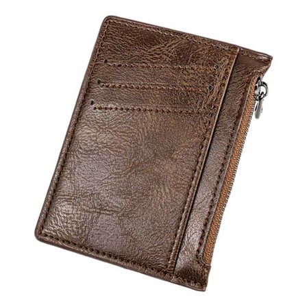 Kortholder med lynlås pung læder - Mørkebrun