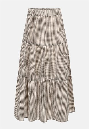 Soyaconcept - Vävd, smårutig volangkjol - brun - för damer - M (40) - Cellbes