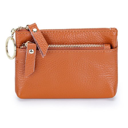 Aito nahkainen vetoketjullinen korttikotelo kolikkotaskulla Brown