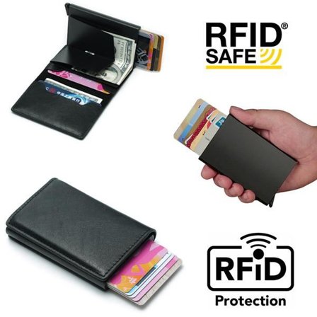 Protection Wallet Black RFID Card Holder 5 Cards (Genuine Leather)