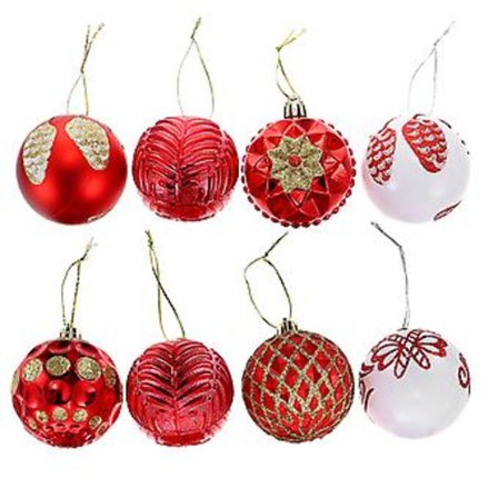 8 stk. Røde Glitterpynt Juletre Dråpe Små Julekuler Julehengende Dekor Julekuler Ornament