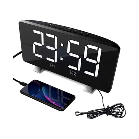 Digitaalinen herätyskello, herätyskelloja makuuhuoneisiin FM-radion kanssa, kaksoisherätystoiminto - Valkoinen